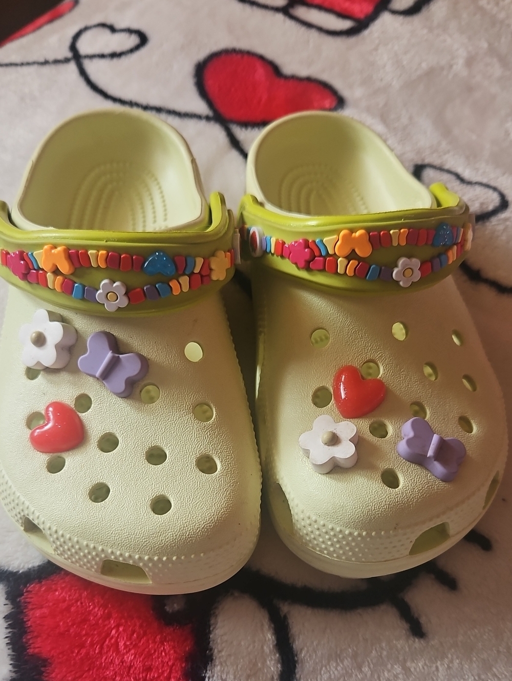 CROCS Kids Lime Green Clogs with Colorful Charms